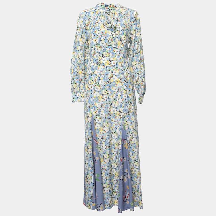 Pre Owned Polo Ralph Lauren Blue Floral Printed Silk Maxi Dress S