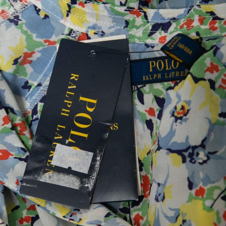 Pre Owned Polo Ralph Lauren Blue Floral Printed Silk Maxi Dress S