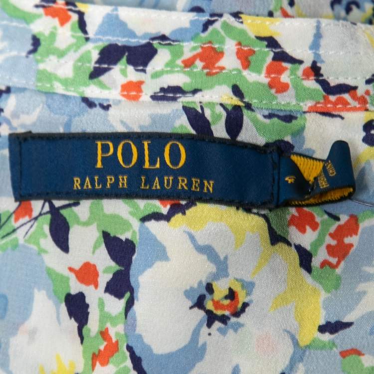 Pre Owned Polo Ralph Lauren Blue Floral Printed Silk Maxi Dress S