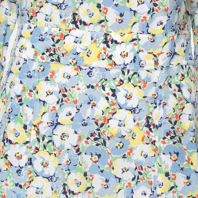Pre Owned Polo Ralph Lauren Blue Floral Printed Silk Maxi Dress S