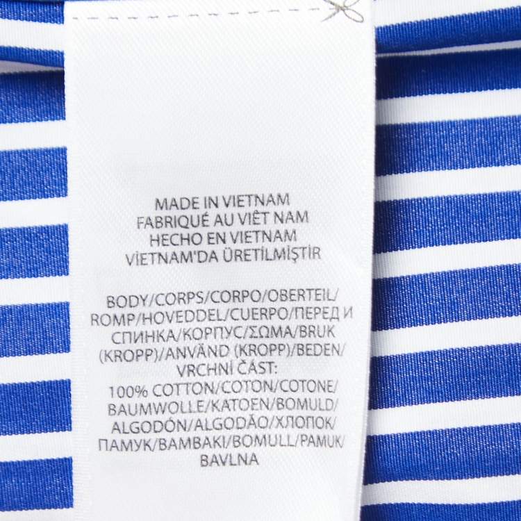 Pre Owned Polo Ralph Lauren Blue Striped Cotton Poplin Belted Shirt Dress M