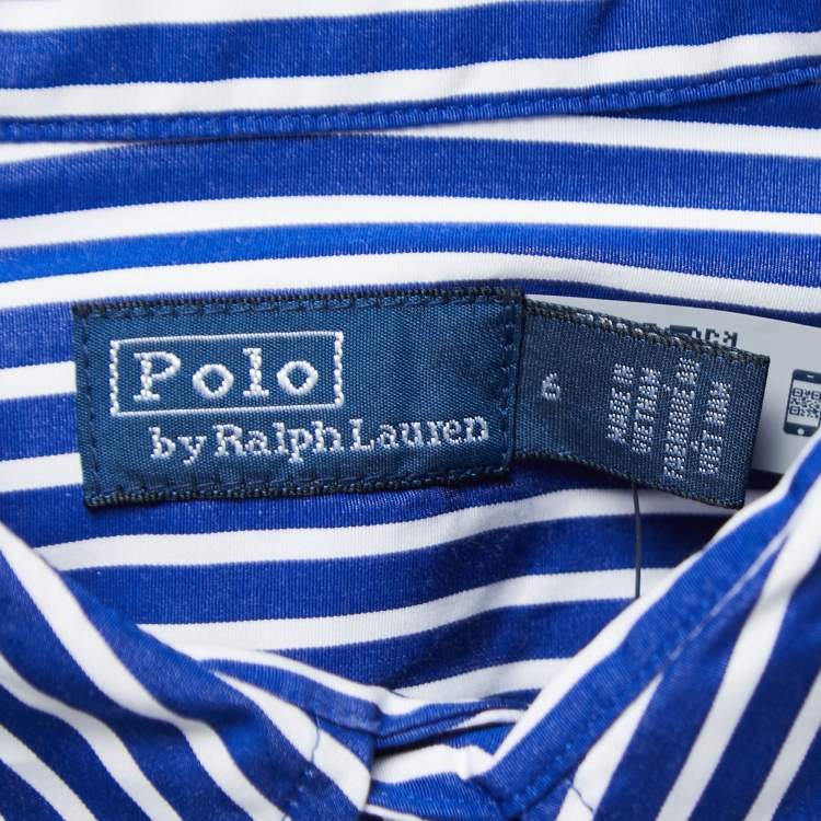 Pre Owned Polo Ralph Lauren Blue Striped Cotton Poplin Belted Shirt Dress M