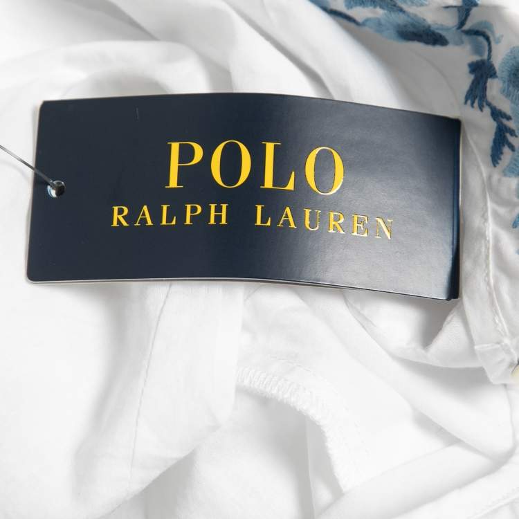 Pre Owned Polo Ralph Lauren White Cotton Floral Embroidered Top S
