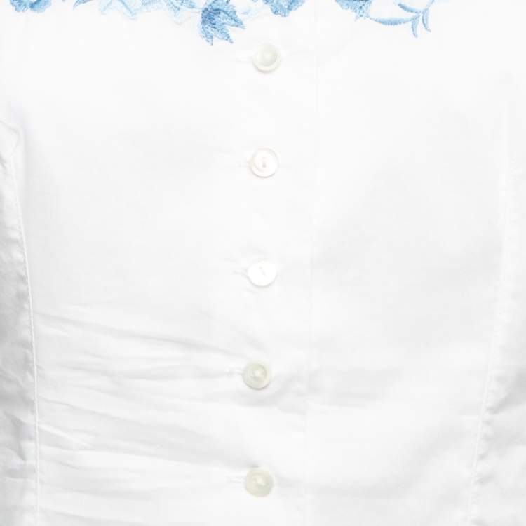 Pre Owned Polo Ralph Lauren White Cotton Floral Embroidered Top S