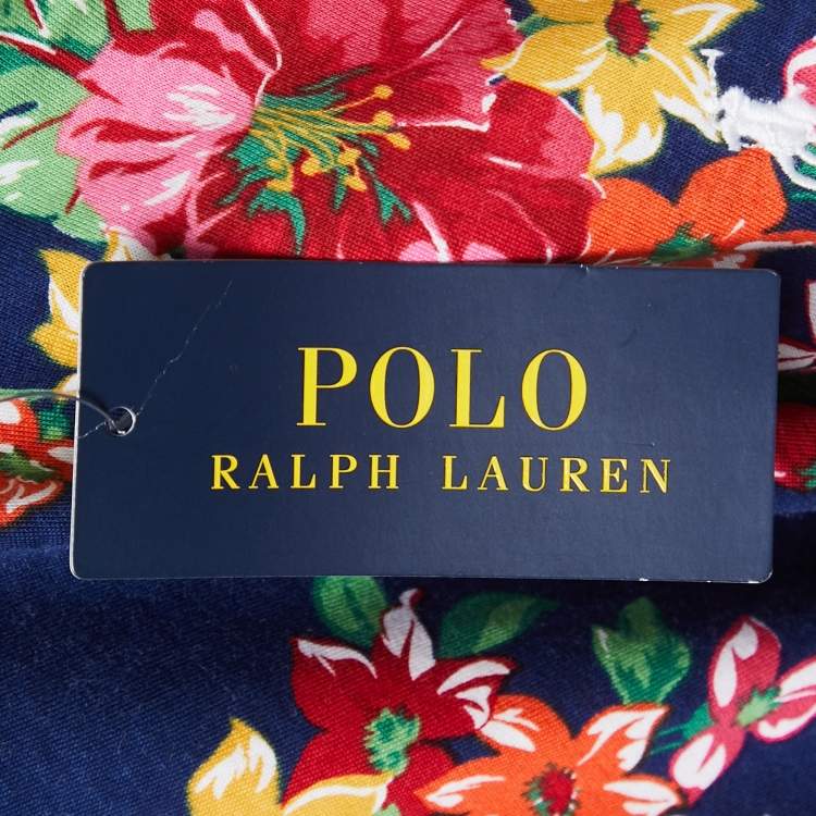 Pre Owned Polo Ralph Lauren Blue Floral Print Cotton Hooded Sweatshirt XL
