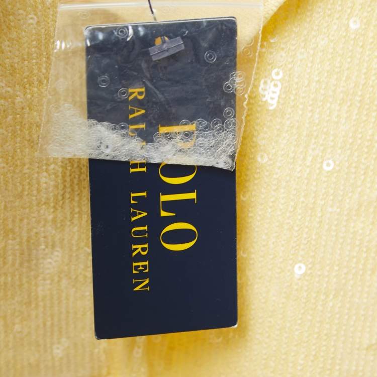 Pre Owned Polo Ralph Lauren Yellow Cotton Sequin Embellished Polo T-Shirt L