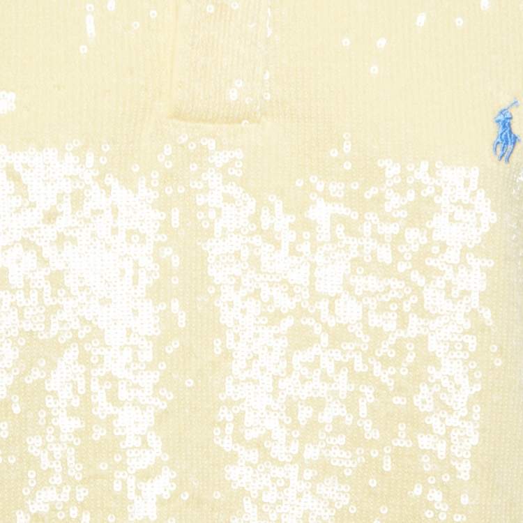 Pre Owned Polo Ralph Lauren Yellow Cotton Sequin Embellished Polo T-Shirt L