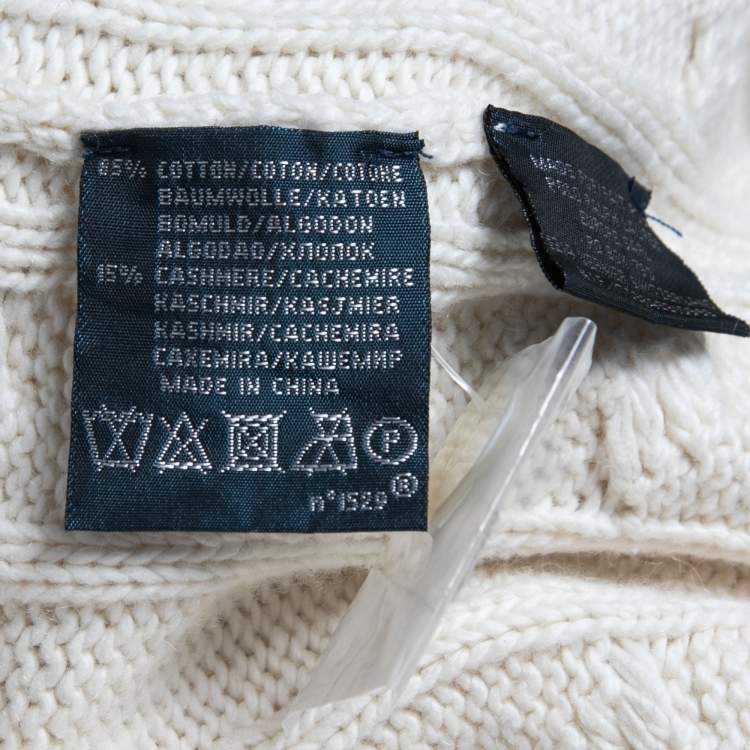Pre Owned Polo Ralph Lauren Off-White Cable Knit Button Front Cardigan L