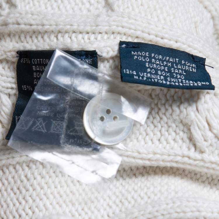 Pre Owned Polo Ralph Lauren Off-White Cable Knit Button Front Cardigan L