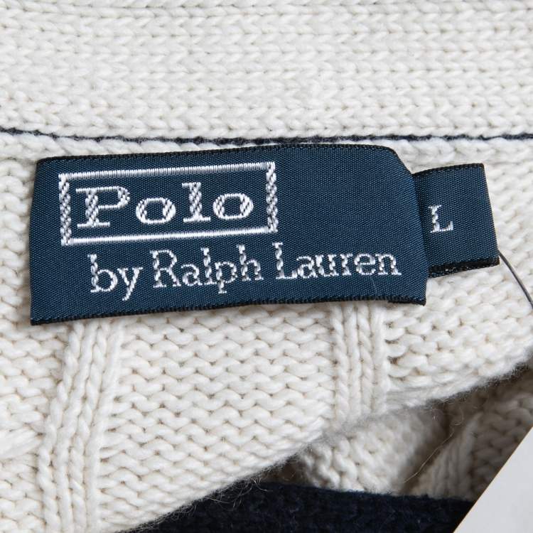 Pre Owned Polo Ralph Lauren Off-White Cable Knit Button Front Cardigan L