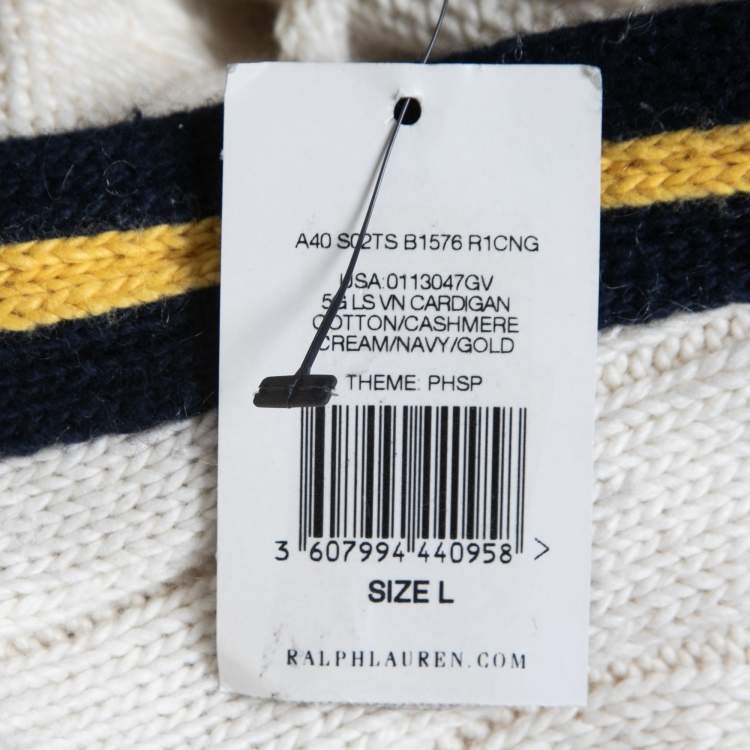 Pre Owned Polo Ralph Lauren Off-White Cable Knit Button Front Cardigan L
