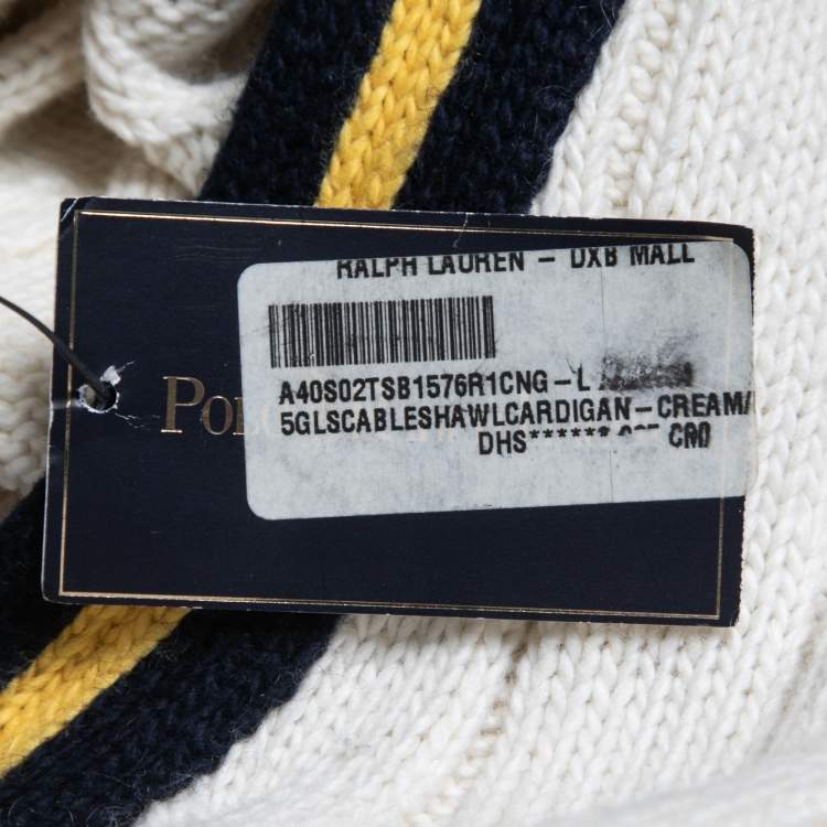 Pre Owned Polo Ralph Lauren Off-White Cable Knit Button Front Cardigan L