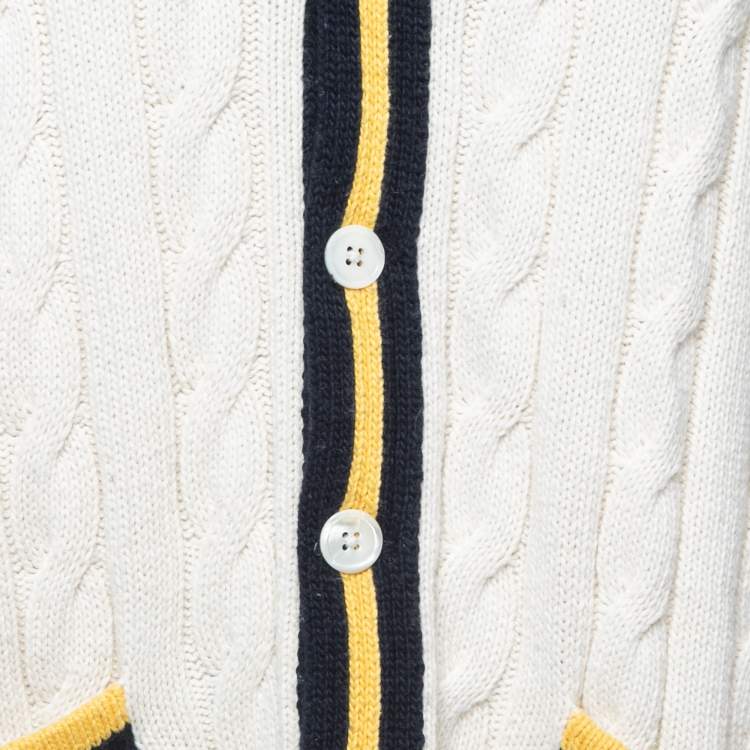 Pre Owned Polo Ralph Lauren Off-White Cable Knit Button Front Cardigan L