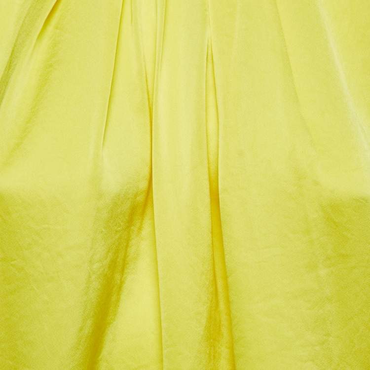 Pre Owned Polo Ralph Lauren Yellow Satin Pleated Sleeveless Top L