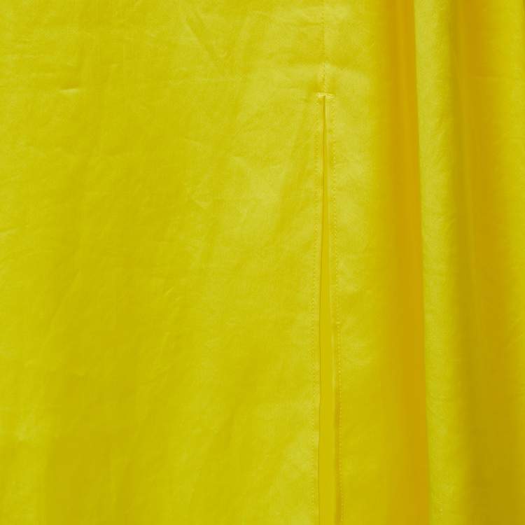 Pre Owned Polo Ralph Lauren Yellow Satin Pleated Sleeveless Top L