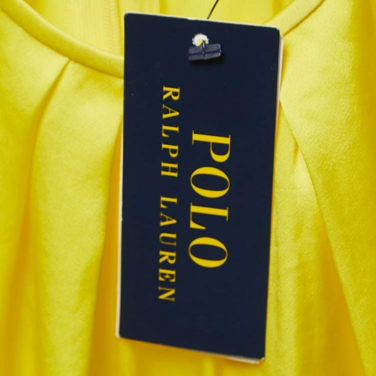 Pre Owned Polo Ralph Lauren Yellow Satin Pleated Sleeveless Top L