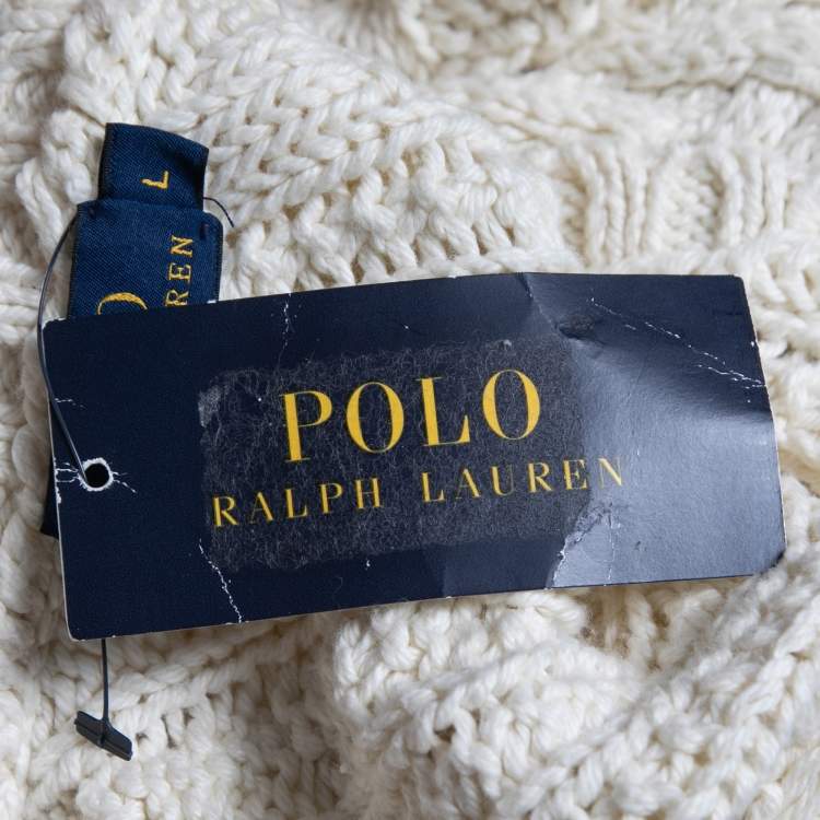Pre Owned Polo Ralph Lauren White Cable Knit Sweater L