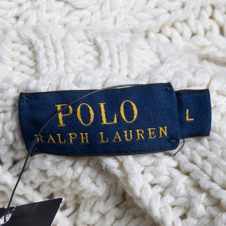 Pre Owned Polo Ralph Lauren White Cable Knit Sweater L