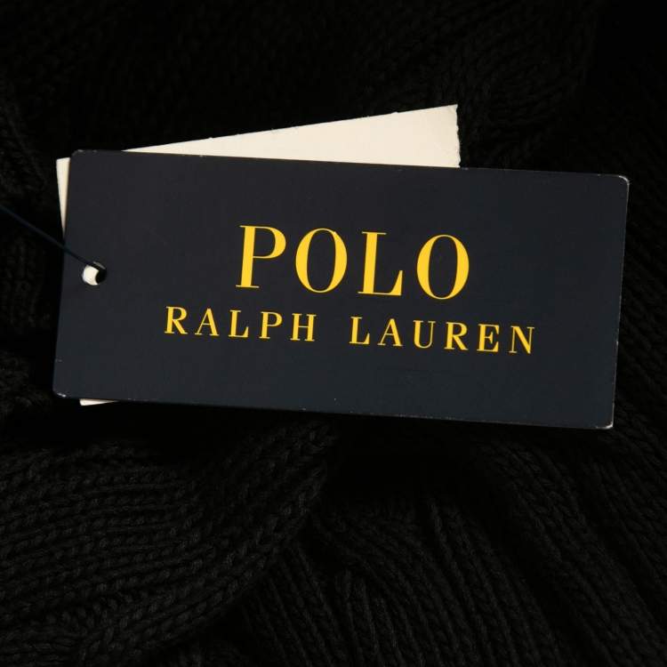 Pre Owned Polo Ralph Lauren Black Logo Embroidered Cable Knit V-Neck Sweater S