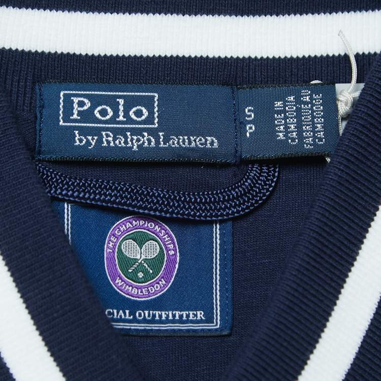 Pre Owned Polo Ralph Lauren X Wimbledon Navy Blue/White Jersey Bomber Jacket S