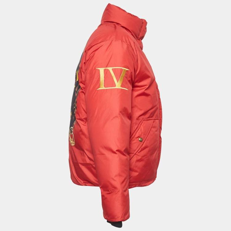 Pre Owned Polo Ralph Lauren Red Graphic Print Synthetic Buttoned Down Jacket XS
