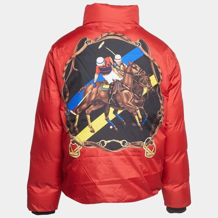 Pre Owned Polo Ralph Lauren Red Graphic Print Synthetic Buttoned Down Jacket XS