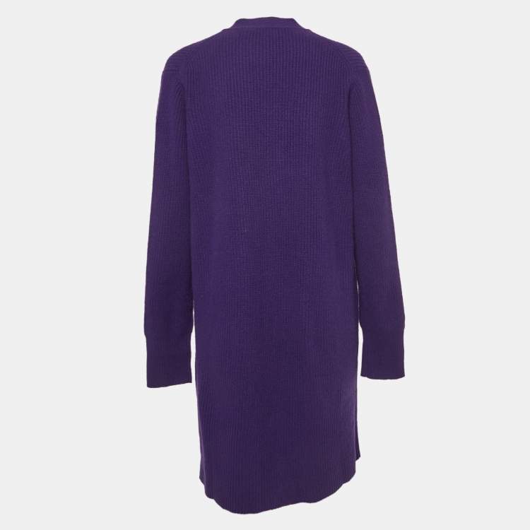 Pre Owned Polo Ralph Lauren Purple Wool Rib Knit Buttoned Cardigan L