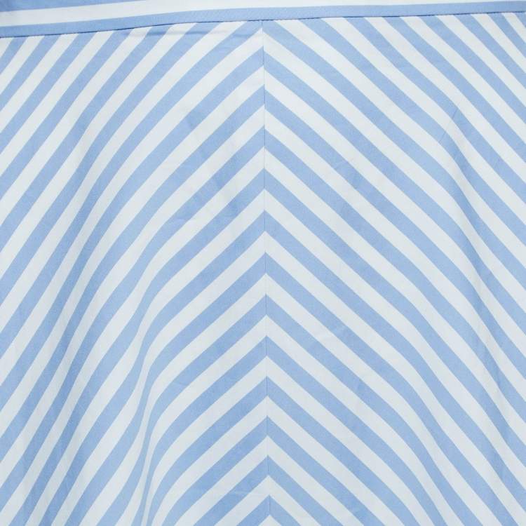 Pre Owned Polo Ralph Lauren Blue Striped Cotton Midi Skirt M