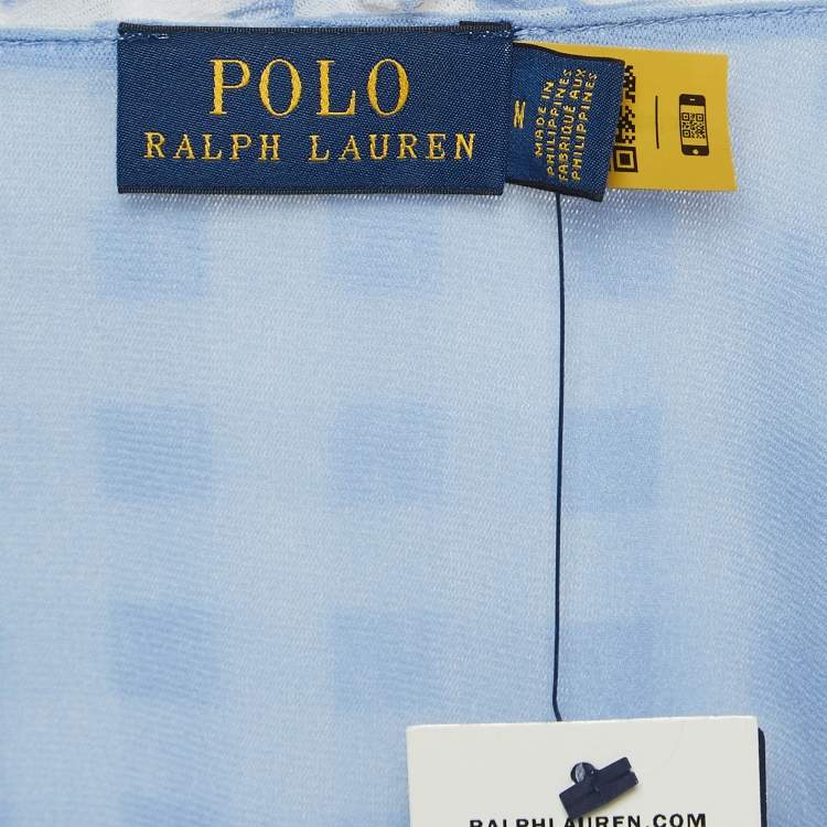 Pre Owned Polo Ralph Lauren Blue Checked Knit Wrap Top M