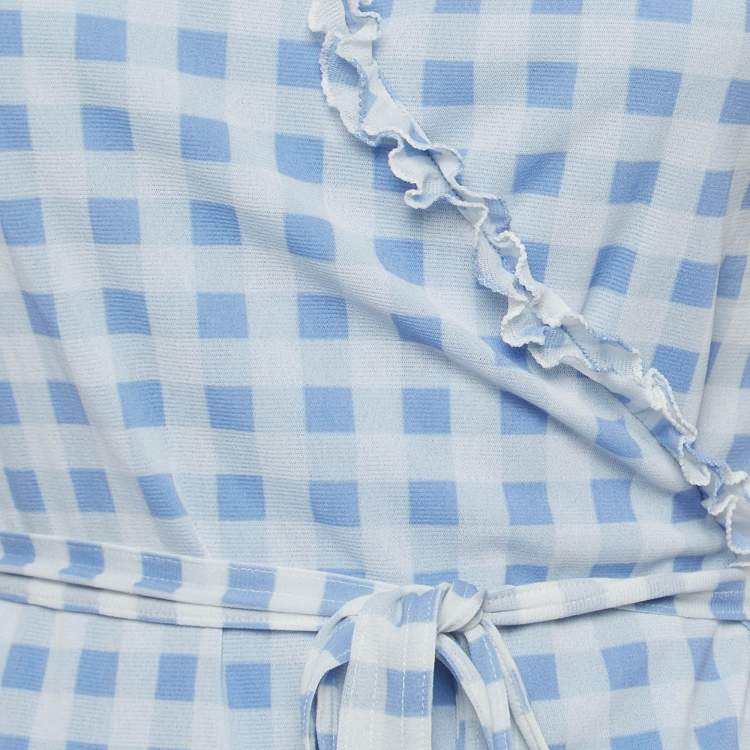 Pre Owned Polo Ralph Lauren Blue Checked Knit Wrap Top M