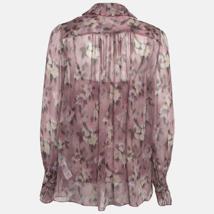 Pre Owned Polo Ralph Lauren Pink Floral Print Silk Freaky Long Sleeve Shirt L