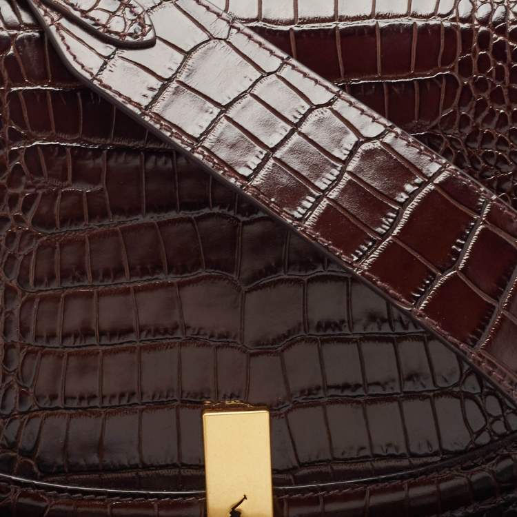 مملوكة مسبقًا Polo Ralph Lauren Brown Croc Embossed Leather Saddle Crossbody Bag