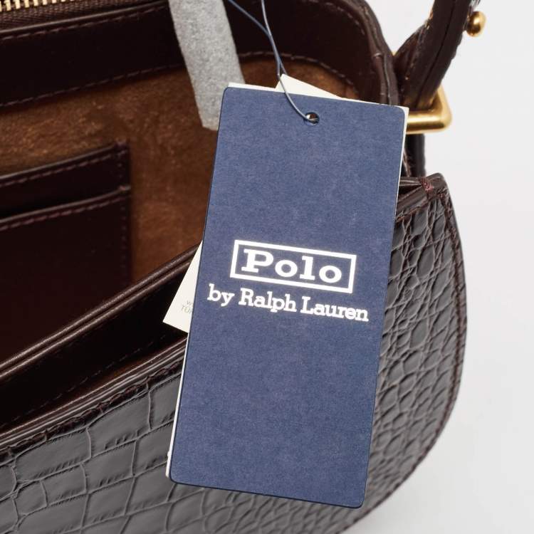 مملوكة مسبقًا Polo Ralph Lauren Brown Croc Embossed Leather Saddle Crossbody Bag