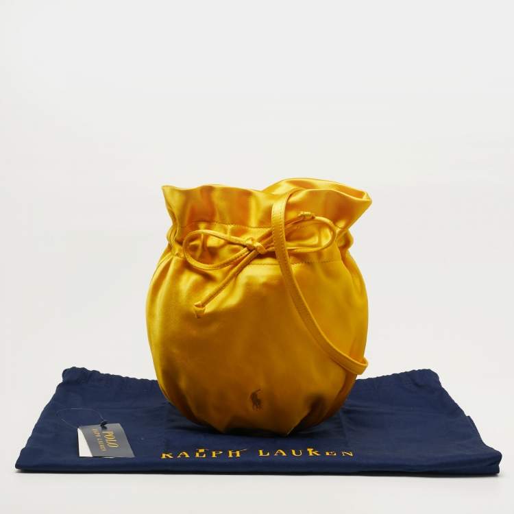 Pre Owned Polo Ralph Lauren Big Pony Mustard Satin Drawstring Bucket Bag