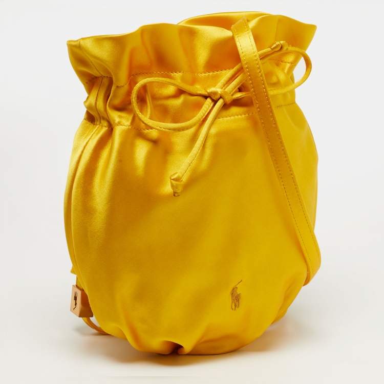 Pre Owned Polo Ralph Lauren Big Pony Mustard Satin Drawstring Bucket Bag