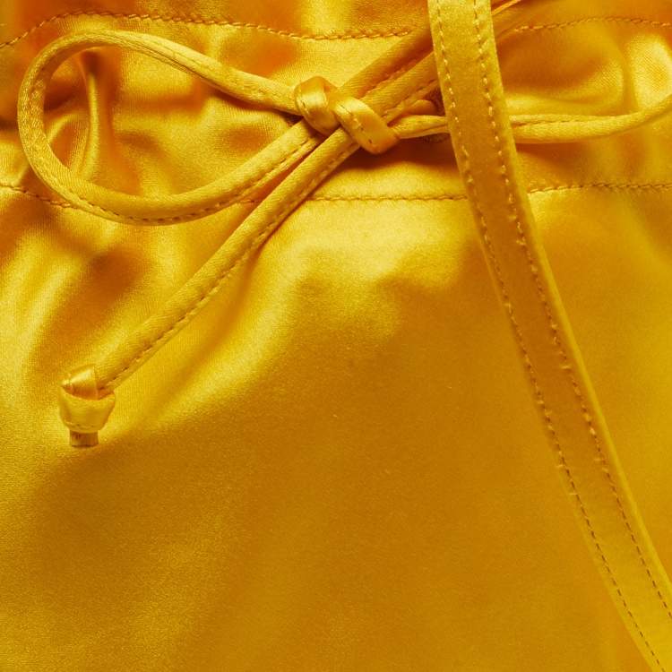 Pre Owned Polo Ralph Lauren Big Pony Mustard Satin Drawstring Bucket Bag