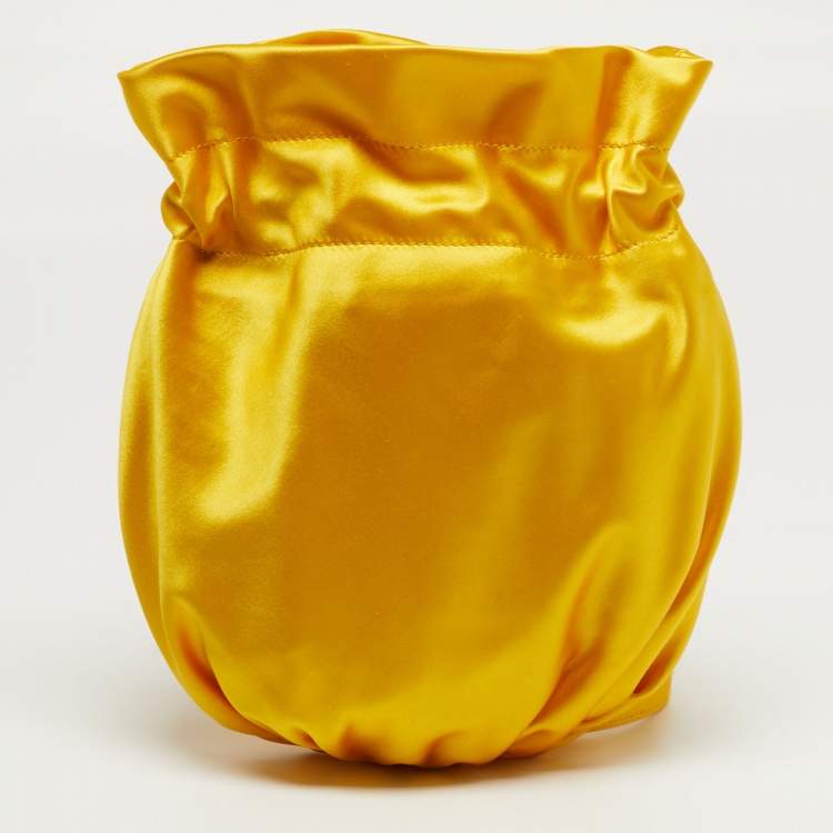 Pre Owned Polo Ralph Lauren Big Pony Mustard Satin Drawstring Bucket Bag