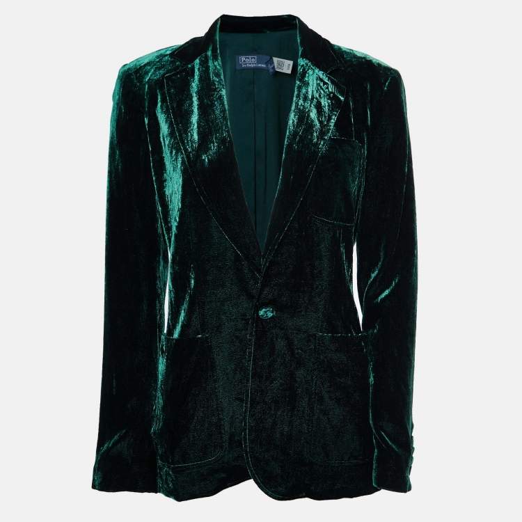 Pre Owned Polo Ralph Lauren Green Velvet Single Breasted Blazer S