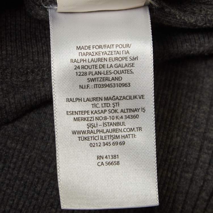 Pre Owned Polo Ralph Lauren Grey Suede Trim Rib Knit Sweatshirt M