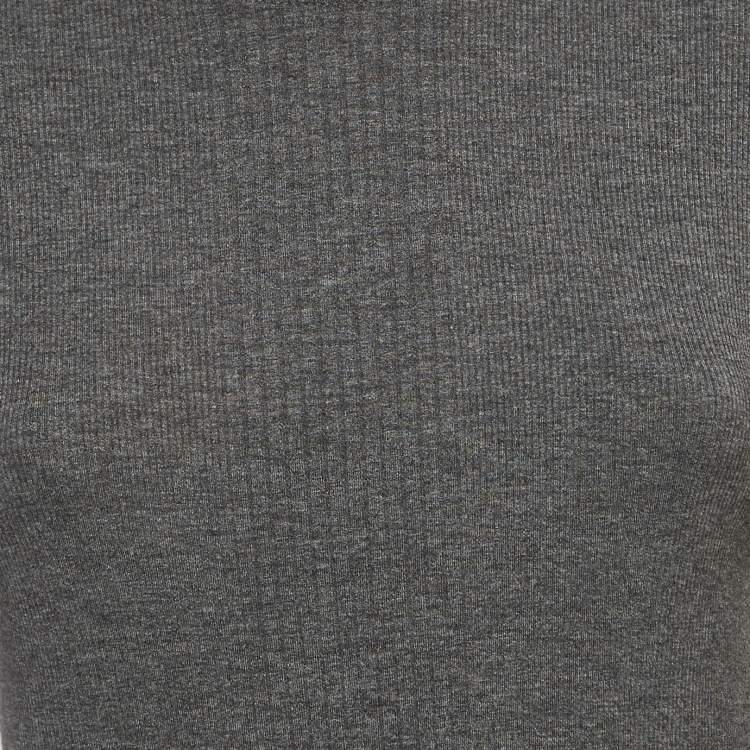 Pre Owned Polo Ralph Lauren Grey Suede Trim Rib Knit Sweatshirt M