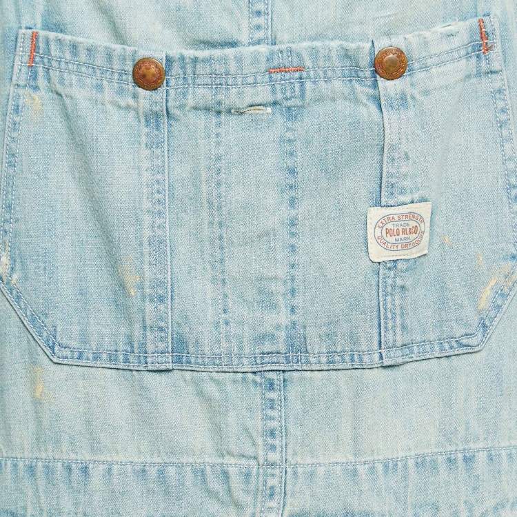 Pre Owned Polo Ralph Lauren Blue Distressed Denim Jumpsuit M