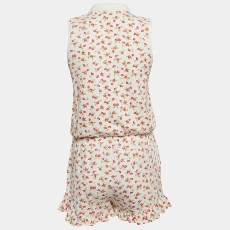 Pre Owned Polo Ralph Lauren White Strawberry Print Pique Cotton Playsuit XL