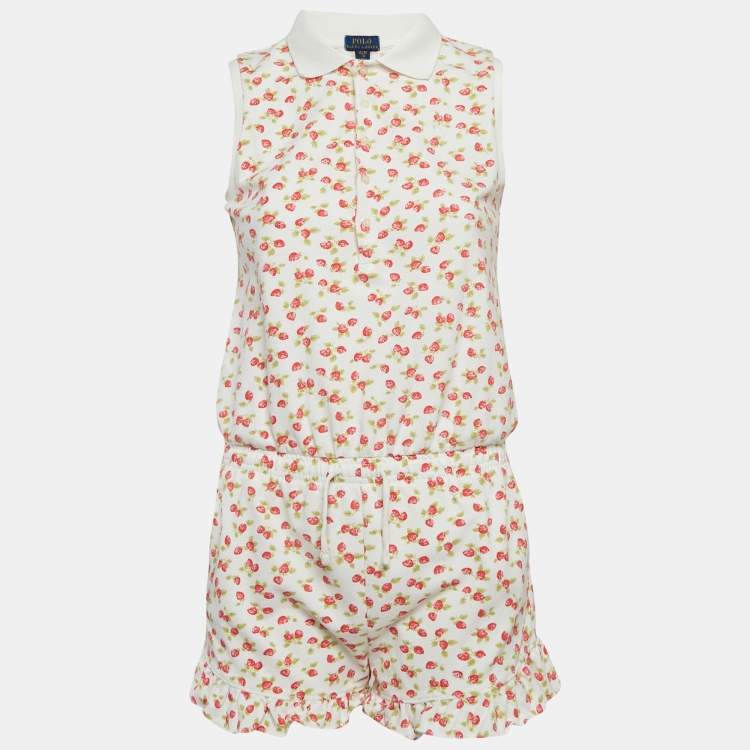 Pre Owned Polo Ralph Lauren White Strawberry Print Pique Cotton Playsuit XL