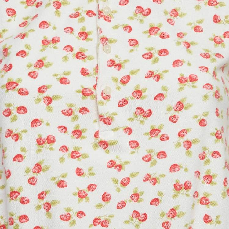 Pre Owned Polo Ralph Lauren White Strawberry Print Pique Cotton Playsuit XL