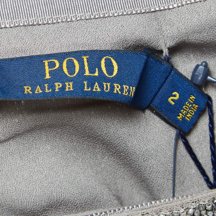 Pre Owned Polo Ralph Lauren Grey Beaded Chiffon Mini Skirt S