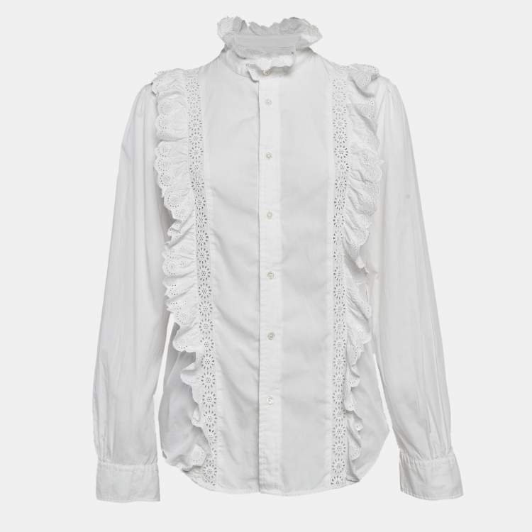 Pre Owned Polo Ralph Lauren White Cotton Ruffled Shirt L