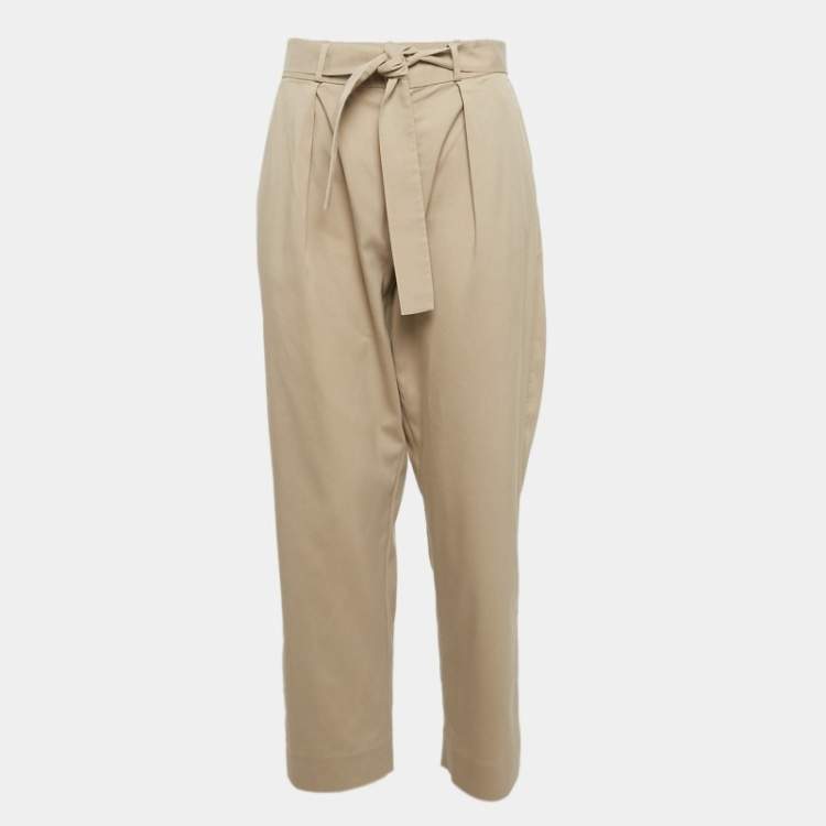 Pre Owned Polo Ralph Lauren Khaki Beige Lyocell Belted Trousers M