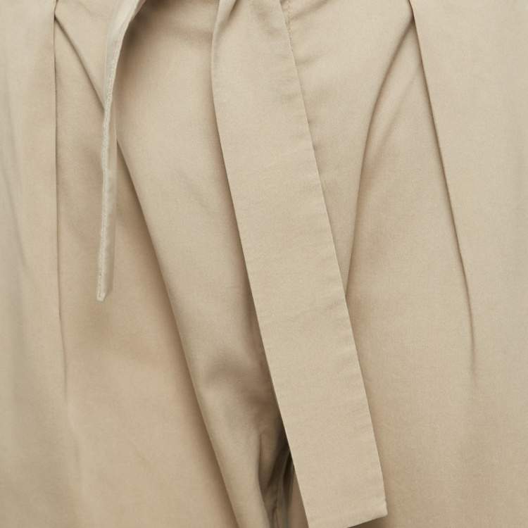 Pre Owned Polo Ralph Lauren Khaki Beige Lyocell Belted Trousers M