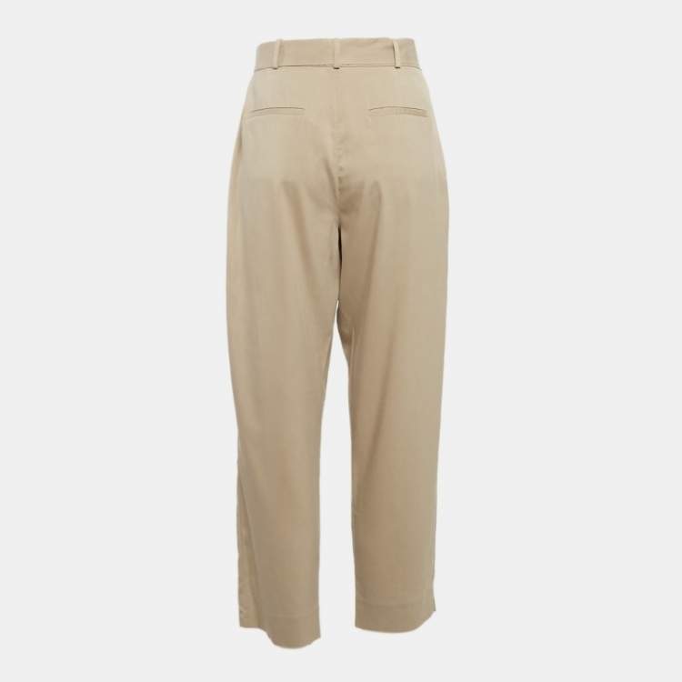 Pre Owned Polo Ralph Lauren Khaki Beige Lyocell Belted Trousers M