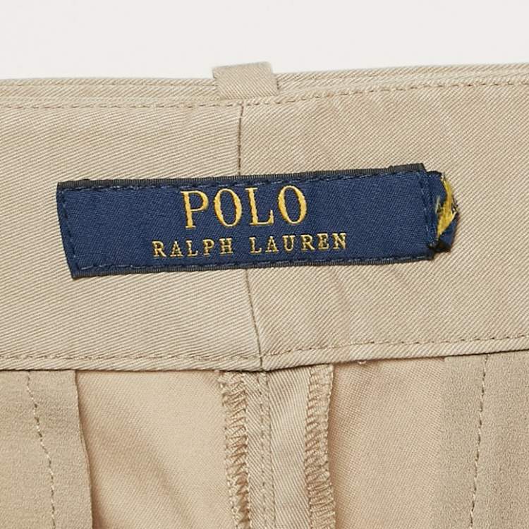 Pre Owned Polo Ralph Lauren Khaki Beige Lyocell Belted Trousers M